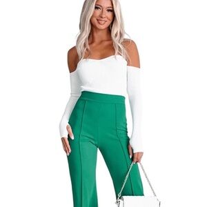 Elisabetta Franchi Chic Kelly Green High-Waist Pintuck Front Back Stretchy Pants